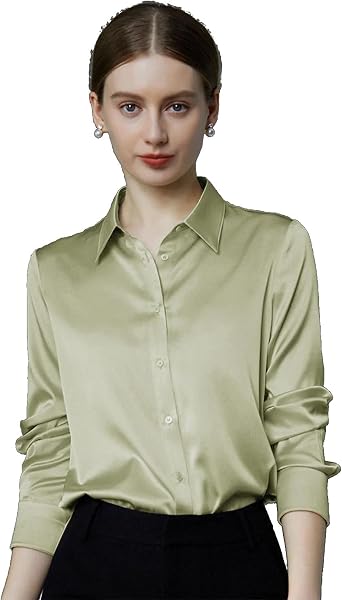 DAISYSILK 22 Momme Mulberry Silk Long Sleeve Button Up Shirt for Women, Classic Luxury Work Blouse