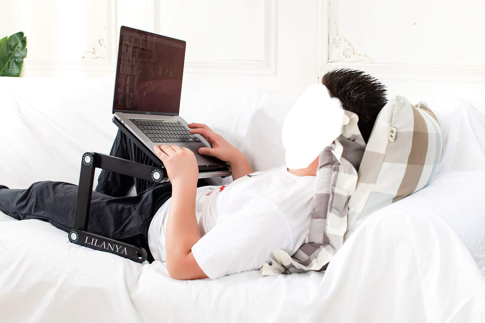 Supporto da tavolo ergonomico per computer portatile, regolabile, supporto per notebook da scrivania, Ultrabook, per letto e divano con ventole USB per il lavoro da casa o da viaggio (nero)