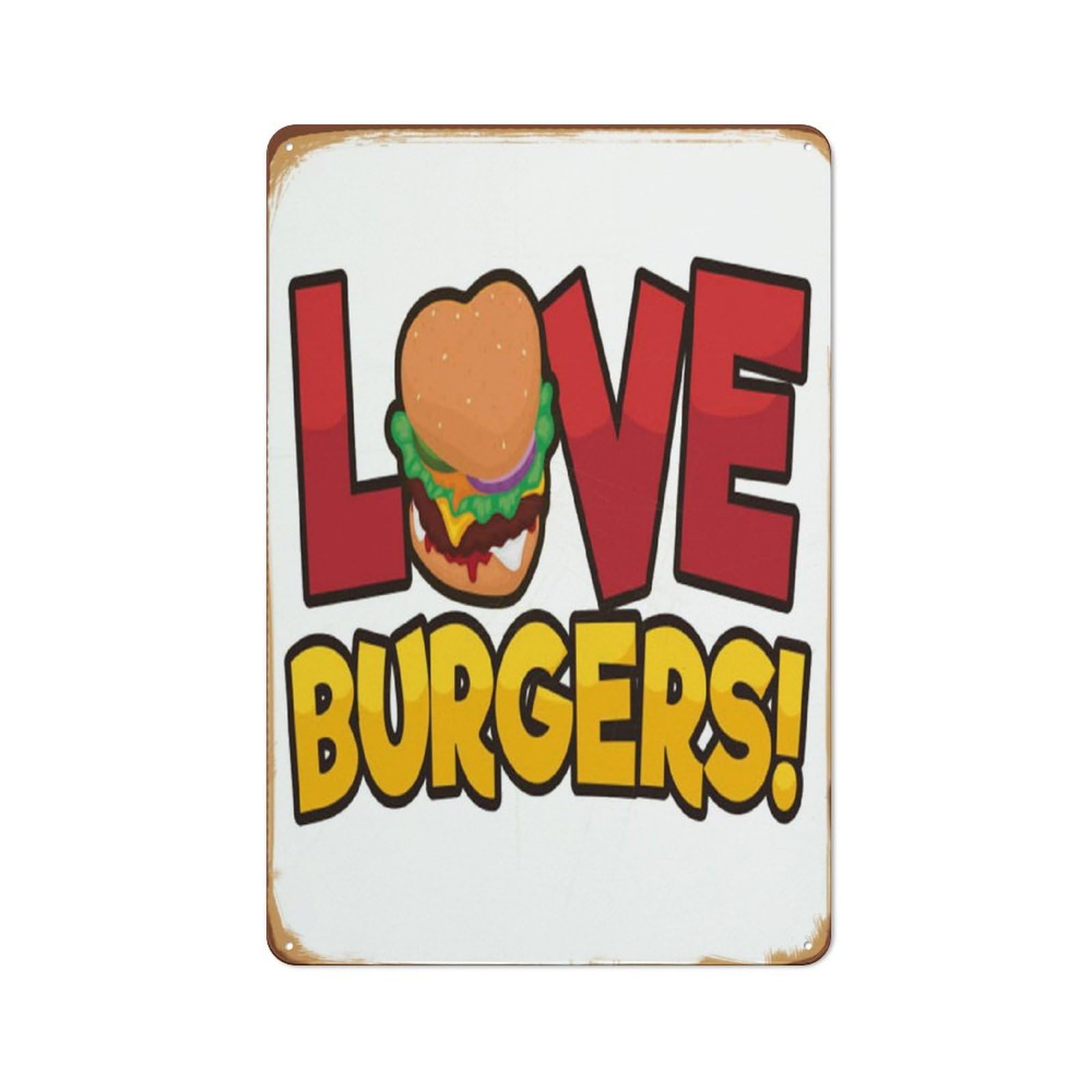 peiyeety Vintage Love Burgers! Novelty Mom Mother Cook Food Foodie Mancave Poster Metal Aluminium Tin Sign Wall Decor 8"x12"