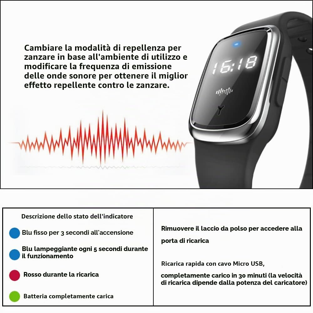 Braccialetto repellente per zanzare a ultrasuoni, elettronico, bionico, repellente per zanzare e insetti, orologio da polso per accessori da viaggio e campeggio (Beige-Display digitale)