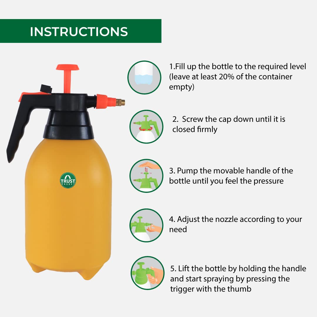 TrustBasket Pulvérisateur à pression de 2 litres | Bouteille pulvérisateur pour plantes | Pulvérisateur à pompe à eau de jardinage | Flacon pulvérisateur pour plantes | Couleur jaune