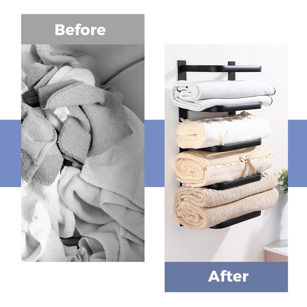 Chewtoyo Bathroom Towel Rack for Rolled Bath Towels, Stainless Steel Towel Rack, 5-Tier Wall Mounted Bathroom Storage Rack, Bathroom/Rv/Camper Towel Shelf