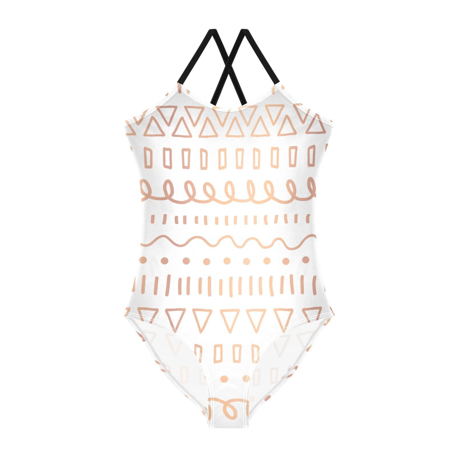 susiyo Girls One Piece Swimsuits Rose Gold Foil Lines Triangles Bathing Suit Quick Dry Beach Swimwear for Toddler Girl 3-10 Years