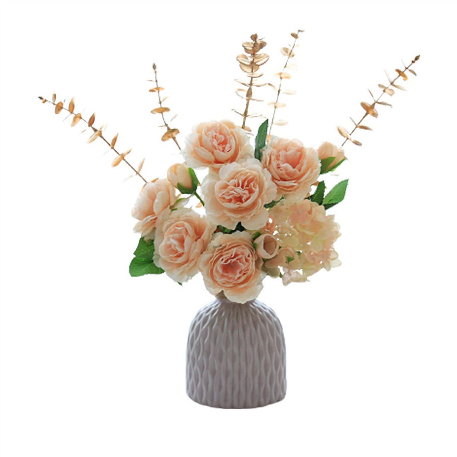 Künstlicher Blumenstrauß im nordischen Orange-Gelb mit Vase zur Tischdekoration für Wohnzimmer
