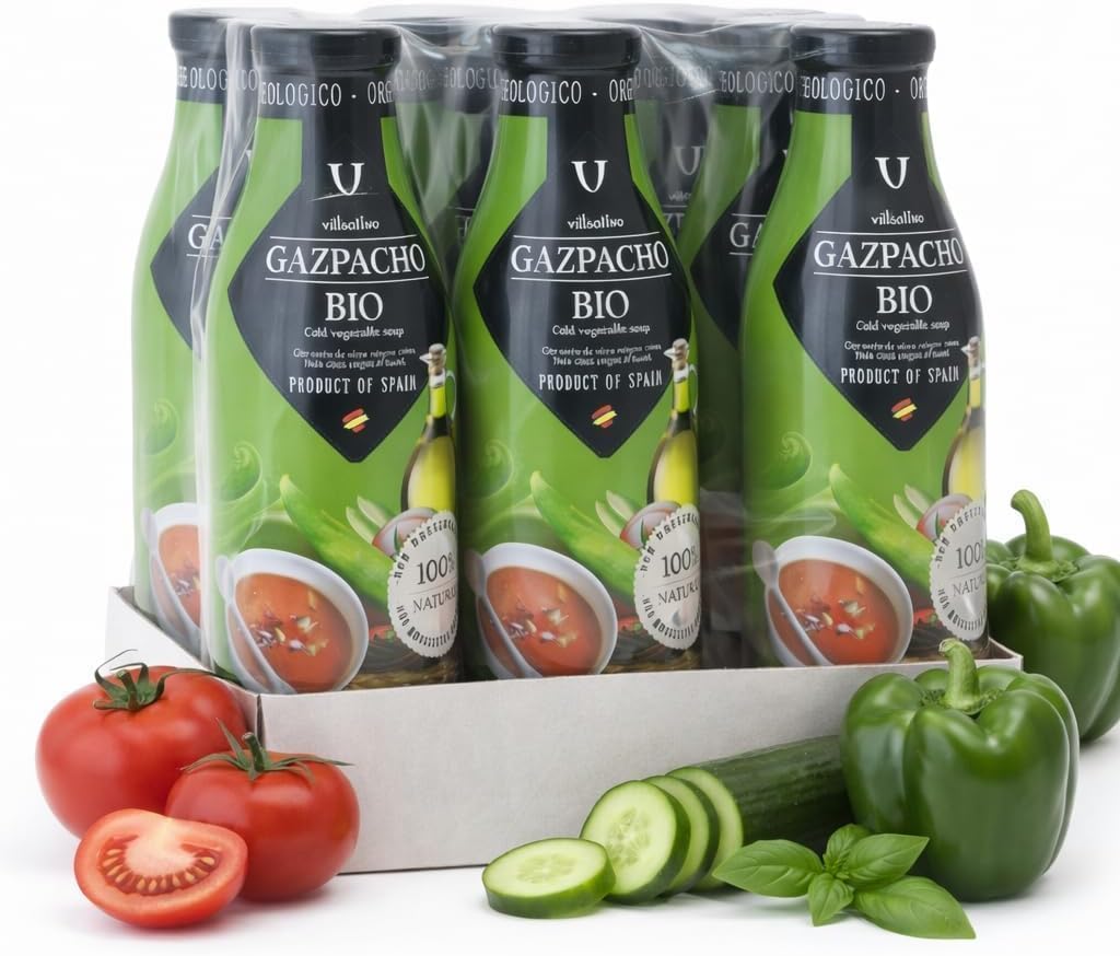 Villaolivo - Gazpacho Ecológico 1L | Pack 6 Botellas en Cristal | Receta Tradicional, 100% Natural y Sin Conservantes