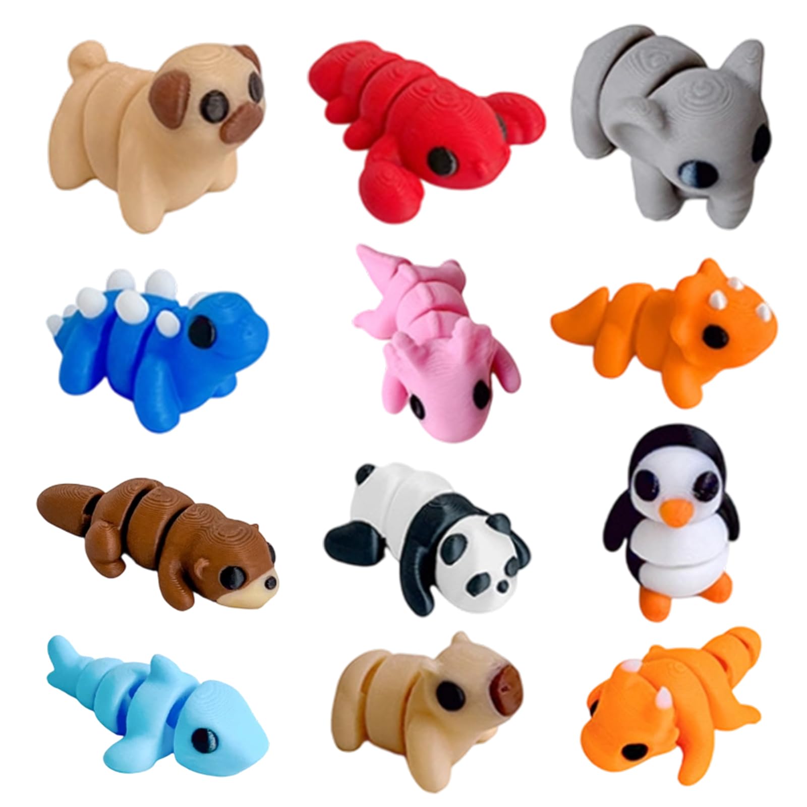 Bodeshis 12Pcs 3D Printed Animals, 3D Printed Fidget Toy