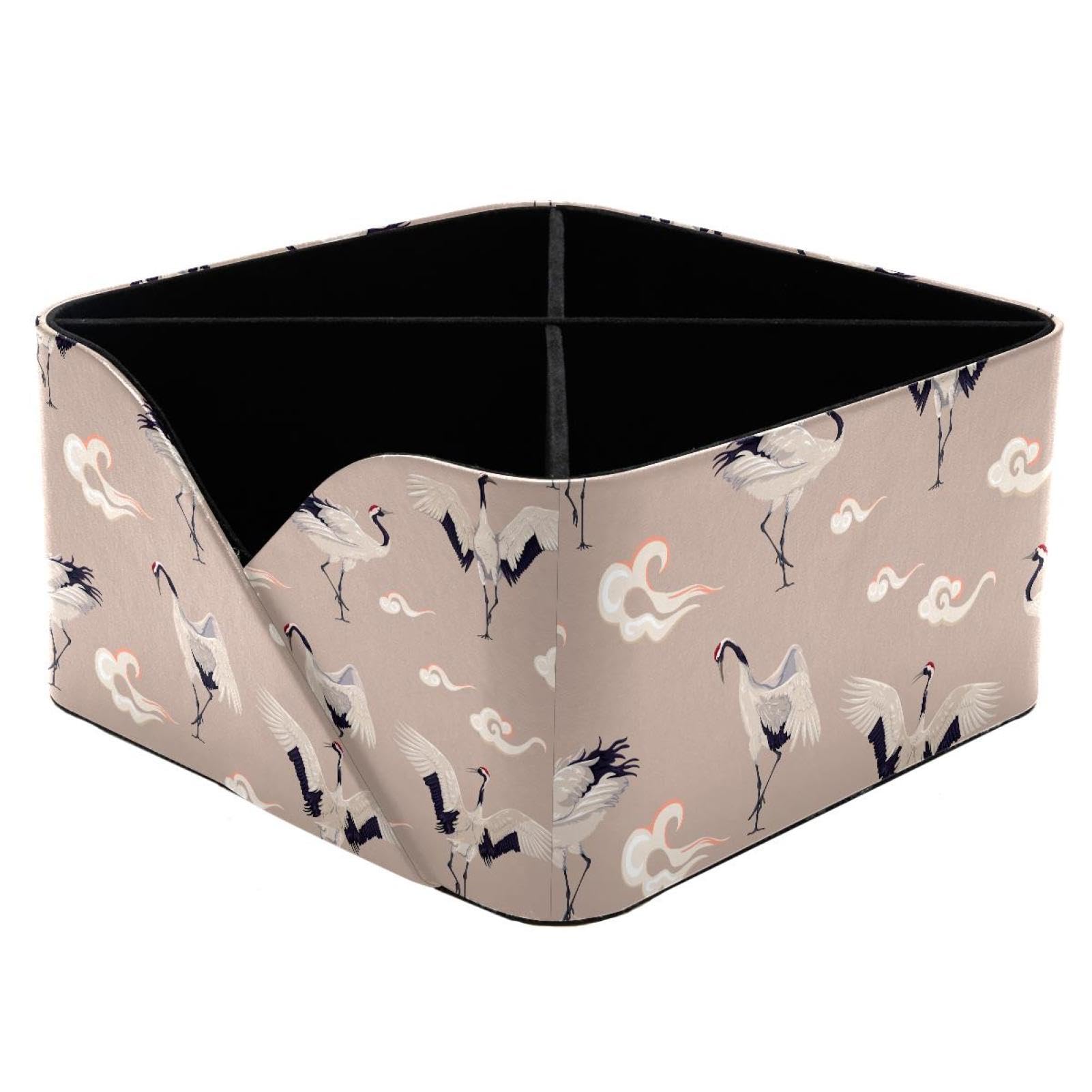 KengjuTesu Japanese Cranes Cloud Pattern Desktop Organizer Pen Holder, Rectangular Pencil Cup for Office, Study and Makeup Stations
