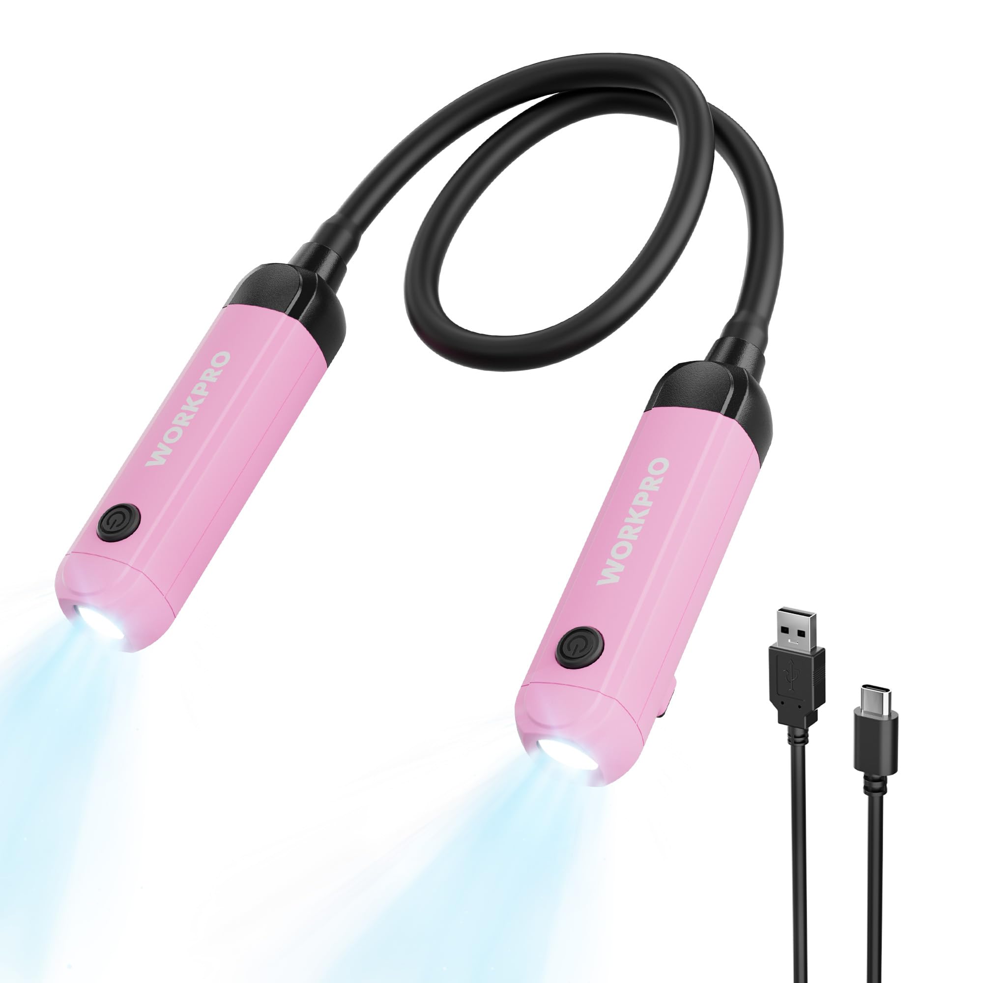 WORKPRO Rechargeable Neck Light for Hands-Free Lighting, 3 Brightness Levels 300 Lumens Neck Light, Bendable Silicone Arm, Great for Mechanics,