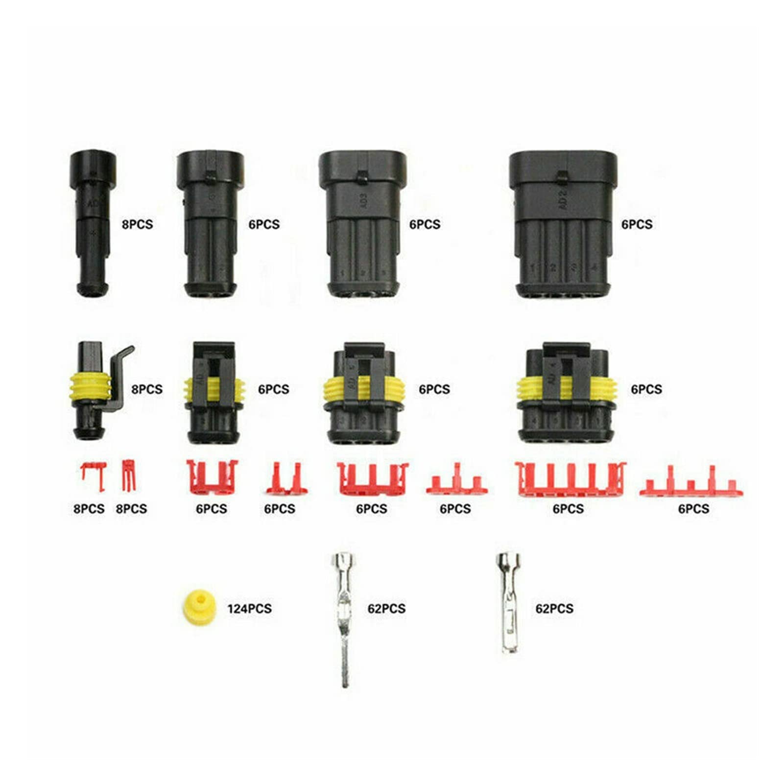 Juego de conectores HID universales impermeables de 15 piezas, 1 6 pines, kit de conectores de cable eléctrico marino con alicates, ideal para arnés de camión, color: 296 piezas
