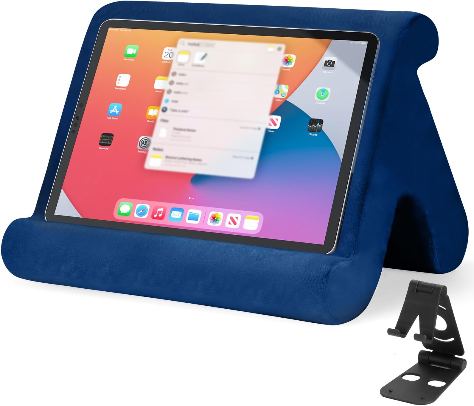 Universal Multi-Angle Tablet Stand Holder-Soft Pad Stand with black phone holder for Lap,Knee,Sofa and Bed,Compatible with iPad Pro 9.7,10.5,12.9 Air Mini 4 3,Kindle,Galaxy Tab,E-Reader (Navy Blue)