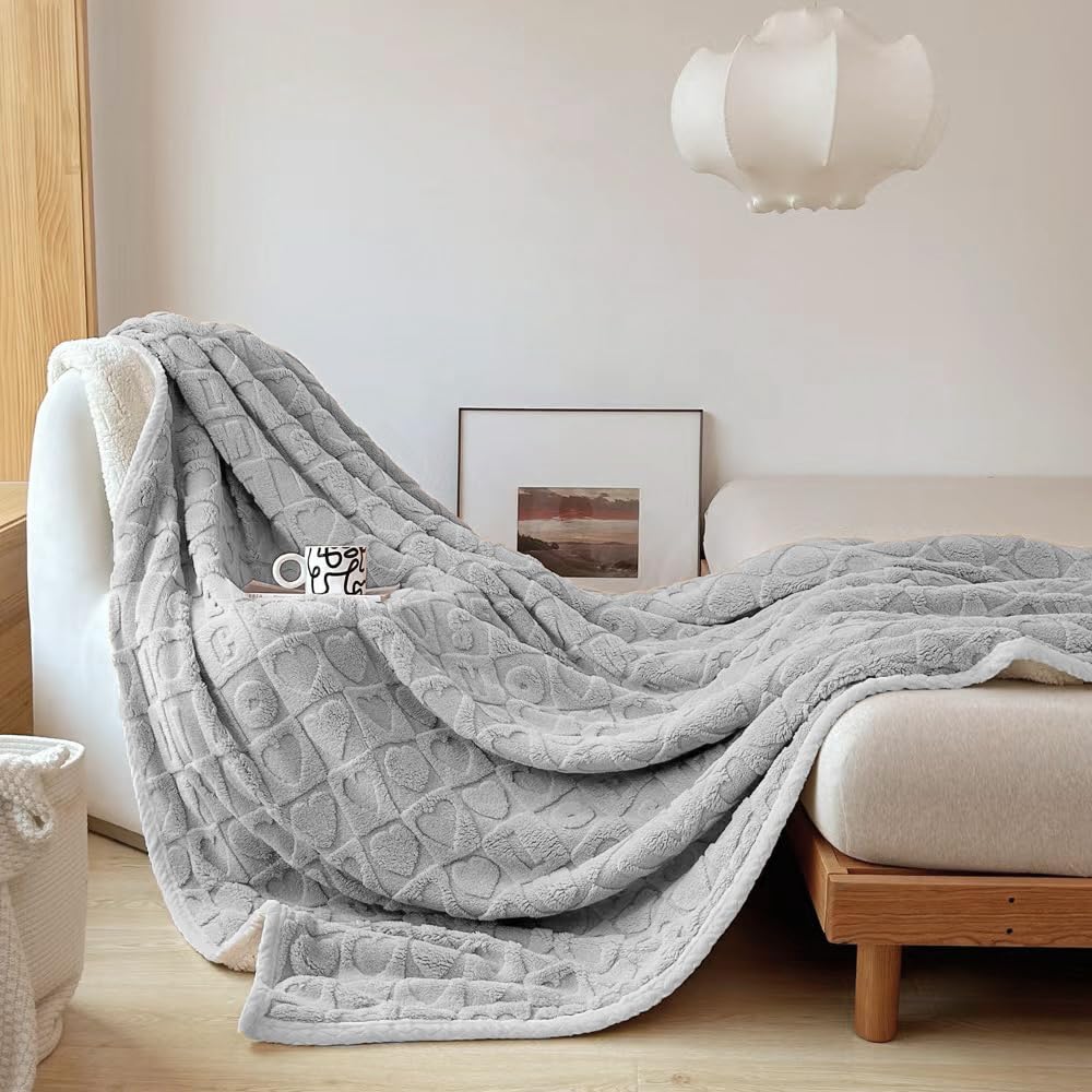 MANEMI Manta de Borrego, Doble Cara Franela y Sherpa, 100% Poliester, Suave y Caliente para Invierno, Manta Cama y Sobrecama