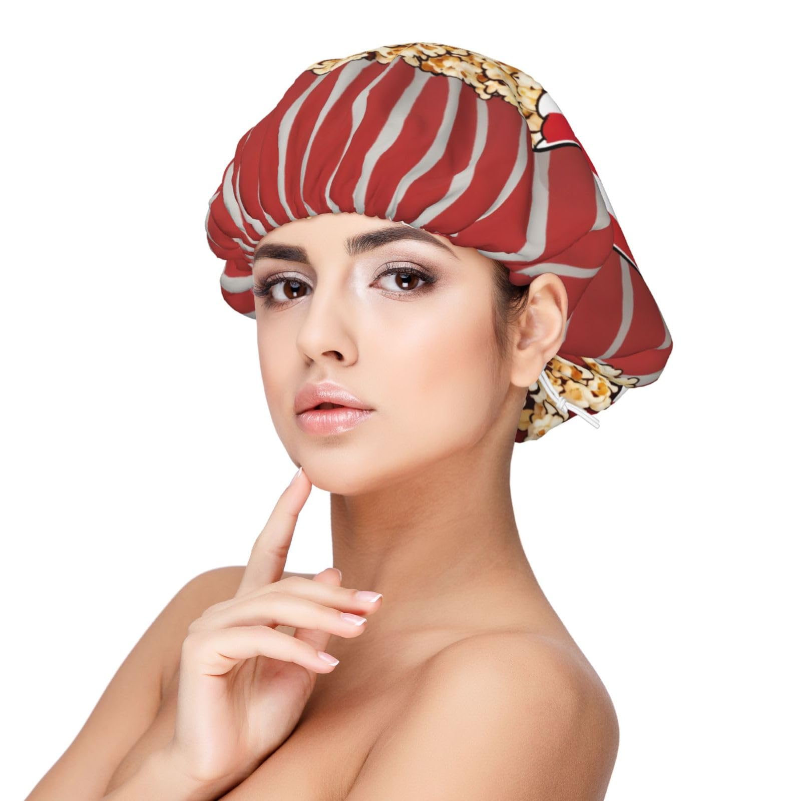 Double Layer Reversible Hair Wrap Satin Sleep Popcorn Print Cap Bonnet for Braid Curly Hair Satin Bonnet Black