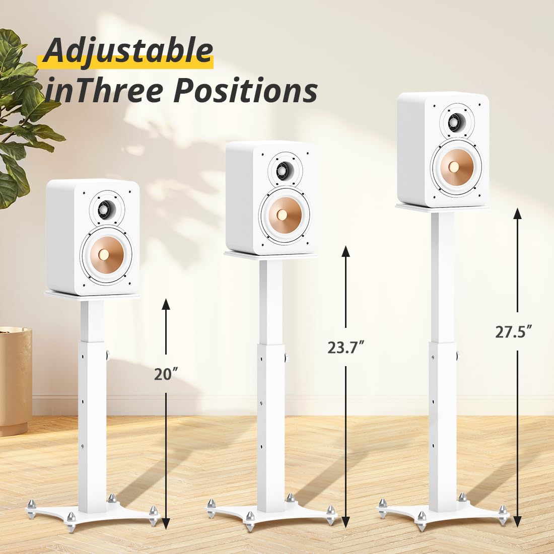 Supporto per altoparlanti, regolabile in altezza, 50-70 cm, universale, bianco, con gestione dei cavi, portata 30 kg, set da 2