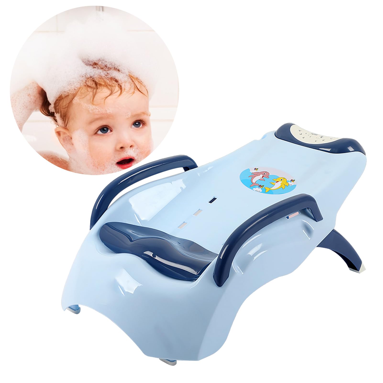 Generic Odżywka do Włosów dla Głowy Malucha Składany Fotel do Mycia Włosów w Salonie Ergonomiczne łóżko Szamponowe z Materiałem Polipropylenowym [oszczędność miejsca] (BLUE)