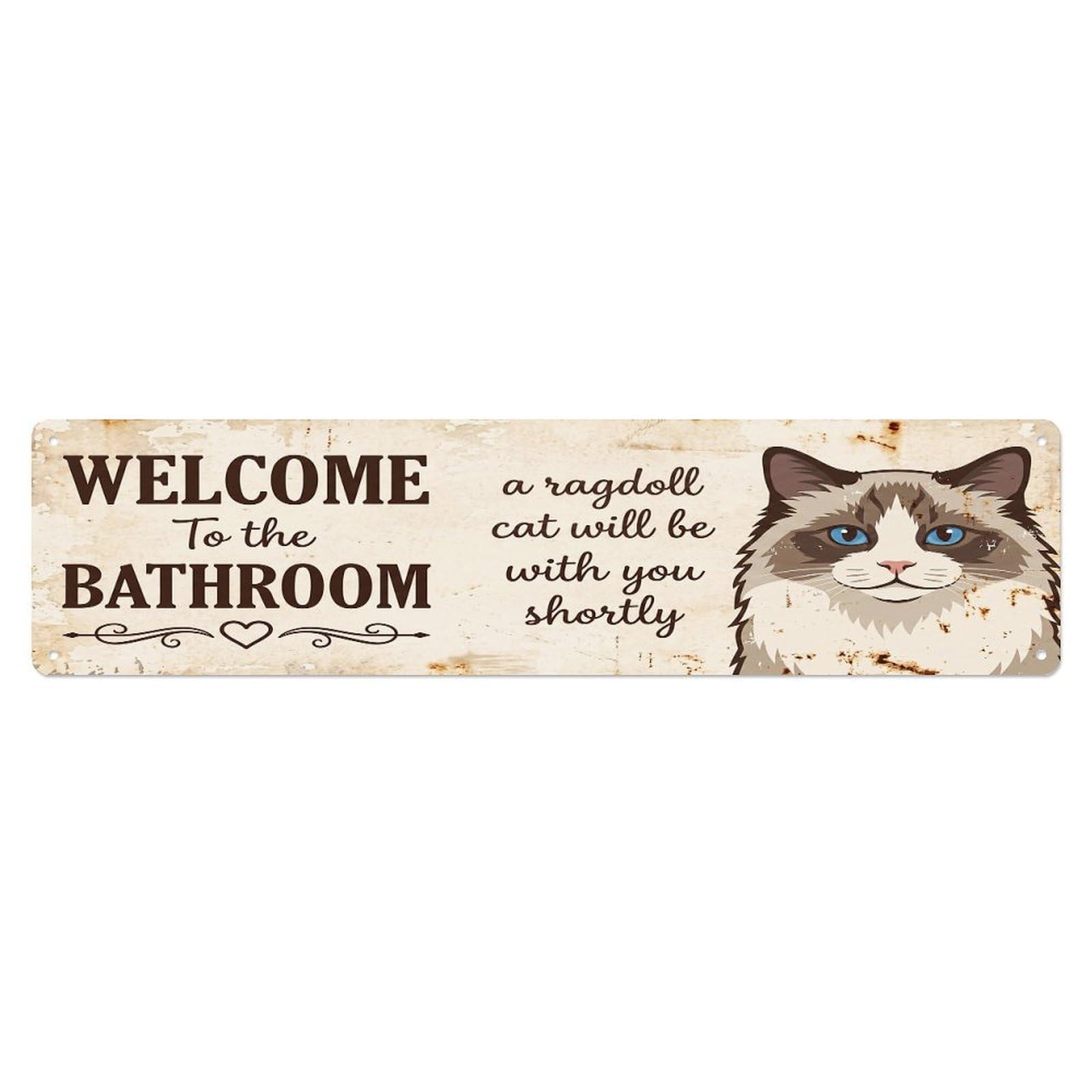 Vintage WELCOME To The BATHROOM Ragdoll Cat Metal Tin Sign