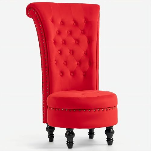 AVAWING High Back Velvet Throne Chair with Storage & Nailhead Trim, Red | Tufted Ergonomic Back; Hidden Storage; Sturdy Rubberwood Legs; High-Density Foam; Easy Assembly; For Living Room Bedroom - Red - 1