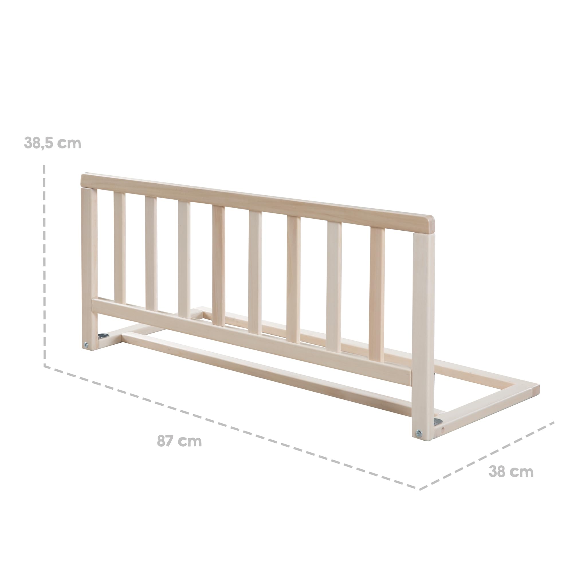roba Barriera per Letto in Legno da 90 cm - Protezione Sicura Anticaduta per Neonati e Bambini - da 18 mesi - Installazione Semplice Senza Forature - Altezza 38 cm - Naturale