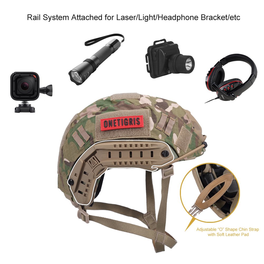 Onetigris Kask taktyczny Airsoft Fast - Wojskowy kask PJ z etui i oprawką na okulary NVG, idealny do CQB, strzelania i paintballa