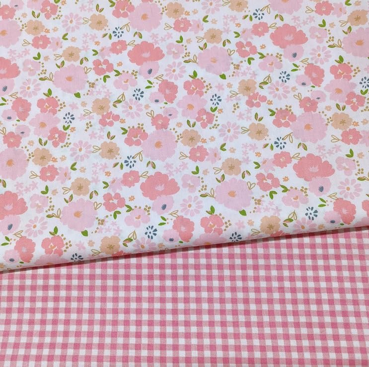 Image of Cotton Fabric DIY Making Supplies Quilting Patchwork Fabric Fat Quarter Bundles DIY for Quilting Cotton Patchwork Cushions (Flowers Square, 20 inch x 20 inch)