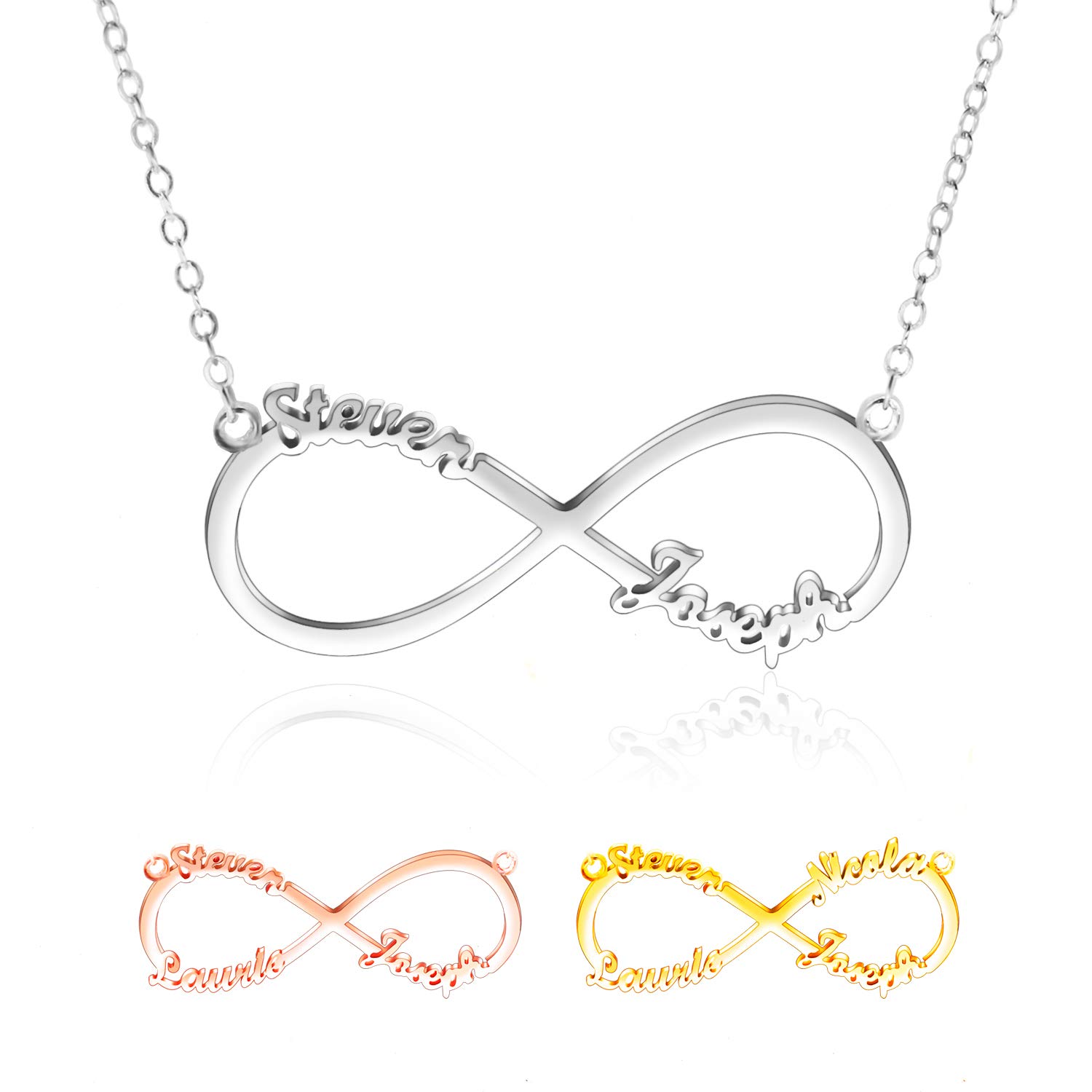 Amlion Collar con Nombre Personalizado - Collar Infinito Plata 925 Mejores Amigas Collares- Collares Mujer & Hombres -2,3,4 Entonces