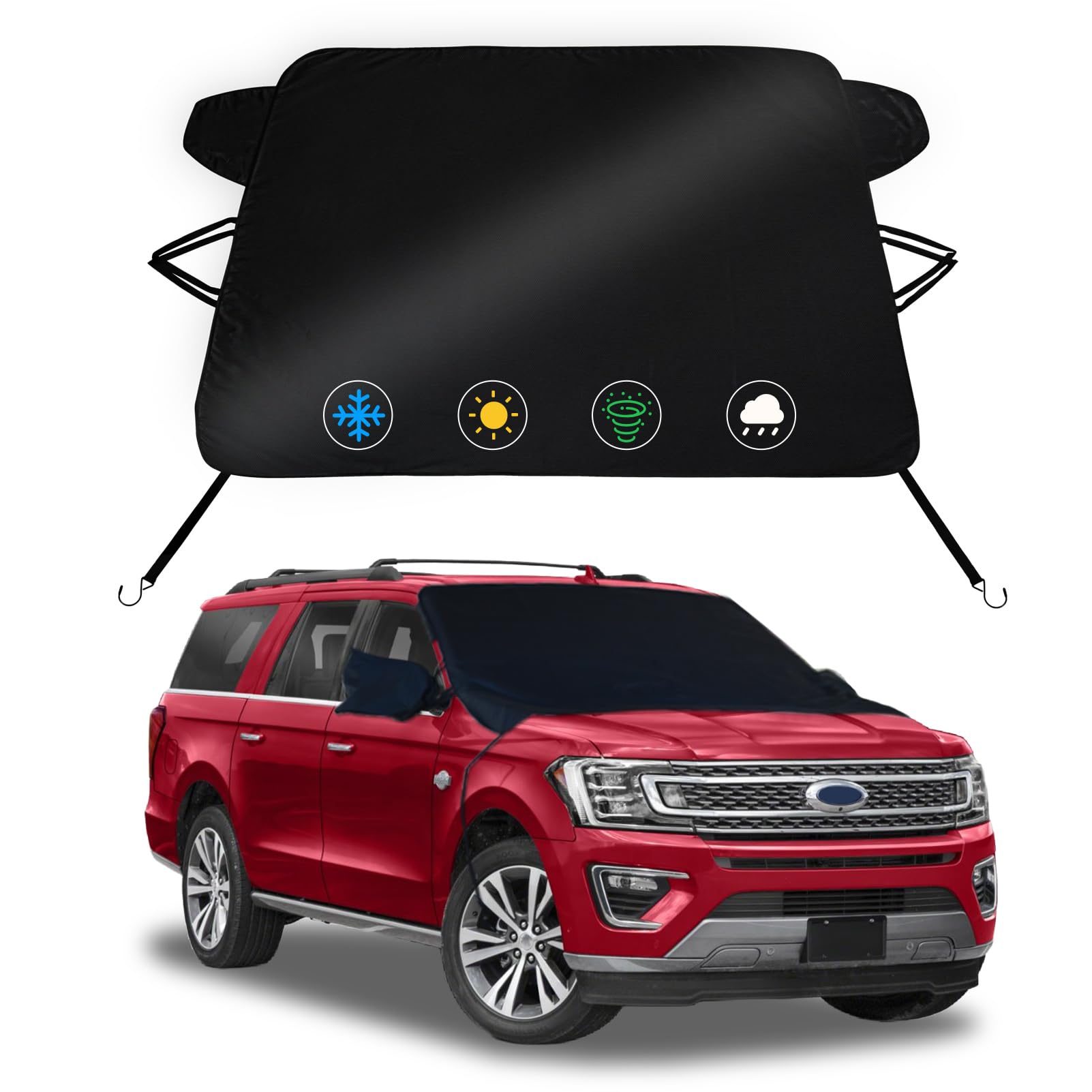 Windshield Cover for Ice and Snow for Ford Expedition 2018-2026, 2-Layer Oxford Fabric Car Windshield Cover for Snow/Sun/Dust/Rain, Freeze Protector with Anti-Theft Straps Winter Accessories (71"x47")
