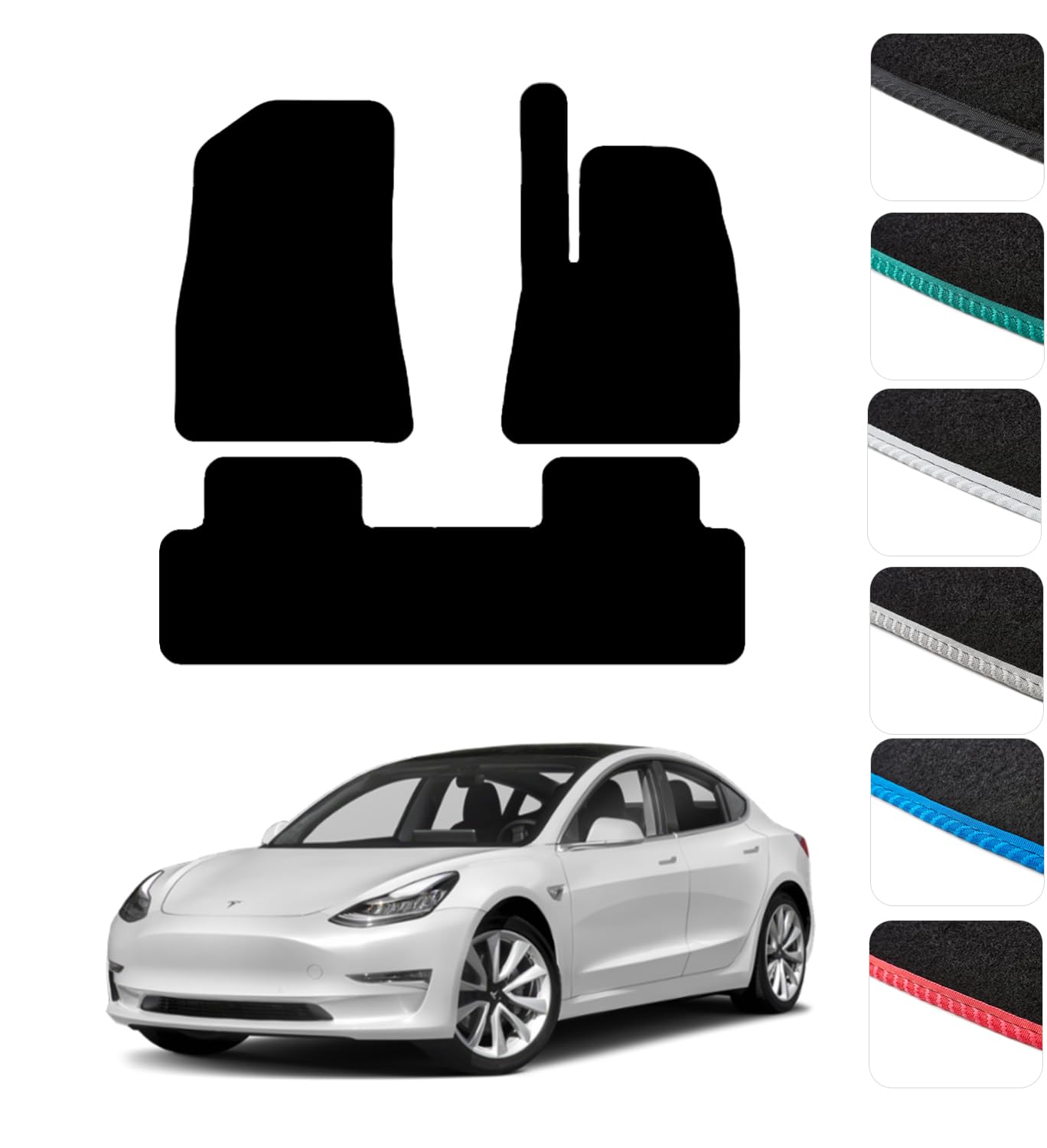 Car Floor Mats for Tesla Model 3 2021 To Present Full Coverage Floor Protection - Anti Slip & Fit Car Mats Easy to Clean Car Carpet for All-Weather- Black Edging, Carpet