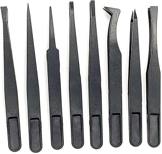 8pcs Carbon Fiber Plastic Tweezers Kit Needle Nose Pointed Curved Flat Tip Tweezers Set Nail Art Jewellery Making Picking Tools
