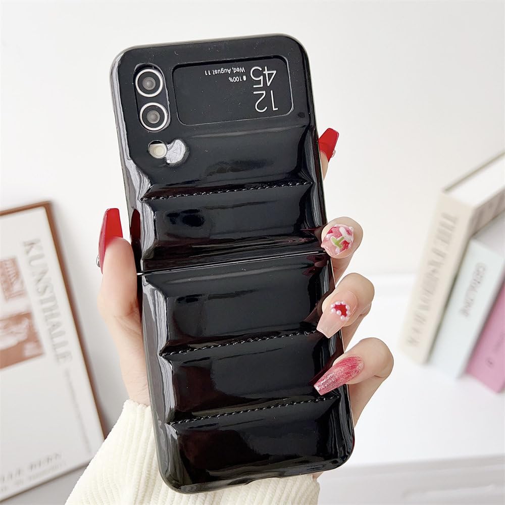 Funda de Lujo con diseño Brillante para Samsung Galaxy Z Flip 5 4 3 Z Flip 3 Z Flip 4 Z Flip 5, Carcasa de Silicona Suave con Revestimiento de Color sólido, Color Negro, para Samsung Z Flip 5