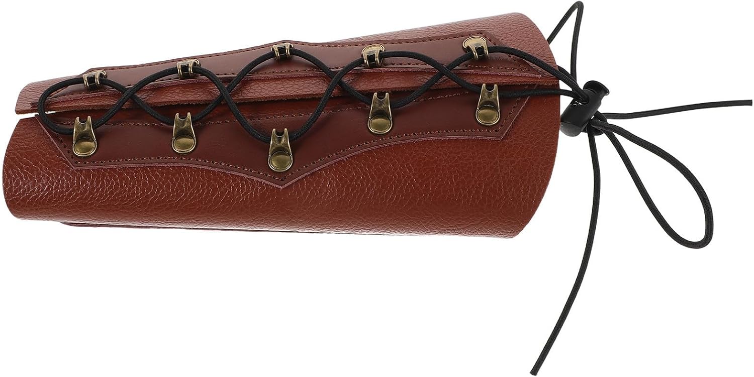 Holibanna Adjustable Archery Forearm Protector with Pu Leather, Lightweight and Breathable Arm Guard for Long Archery Sessions and Bow Hunting, Stylish Brown Bracer for Men and Women