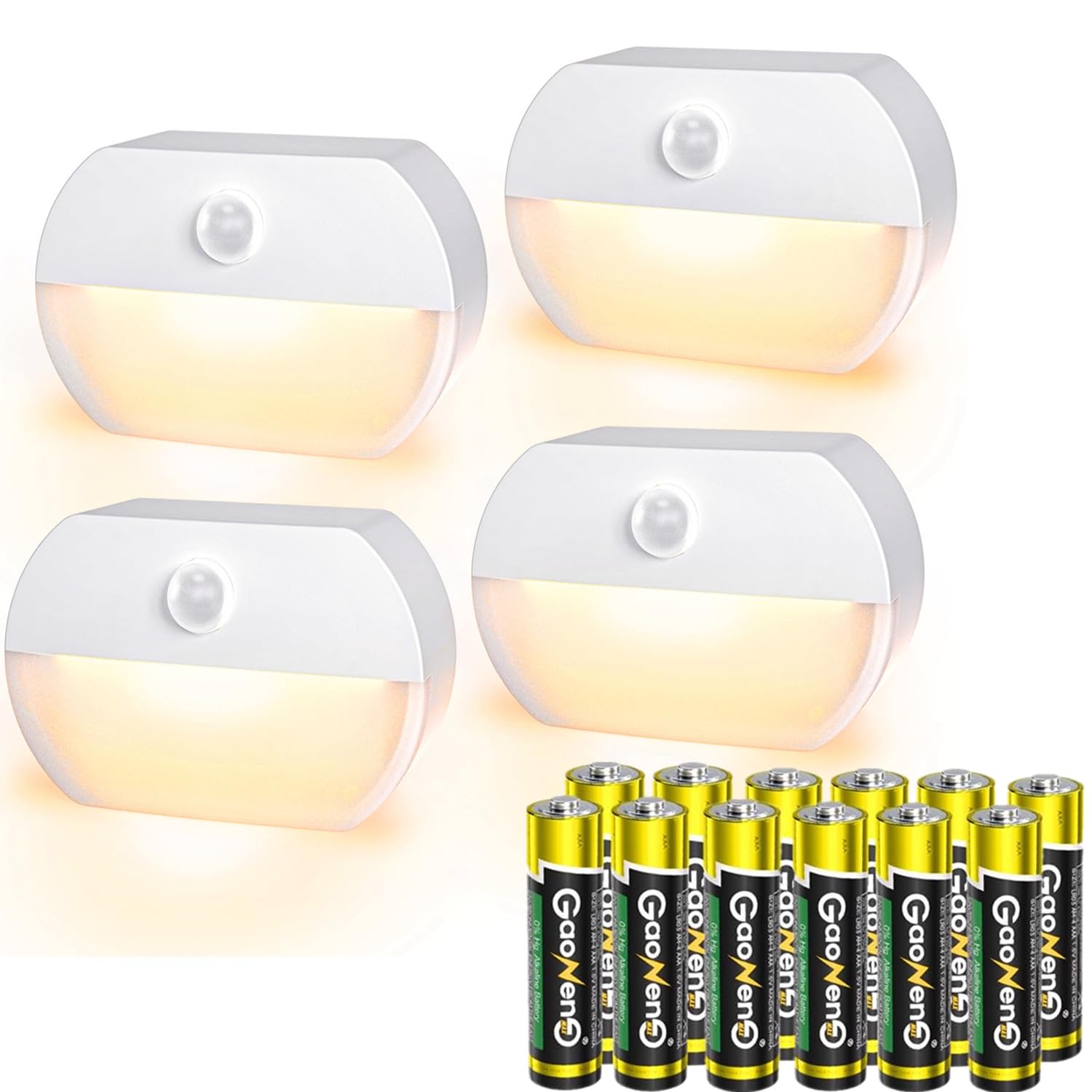 sununiny LED Nachtlicht mit Bewegungsmelder,kinder Bewegungslicht mit Batterie, Indoor Treppenbeleuchtung,Auto EIN/AUS Sensor Licht Für Flur, Bad, Schlafzimmer,Orientierungslicht,Warmes Weiß