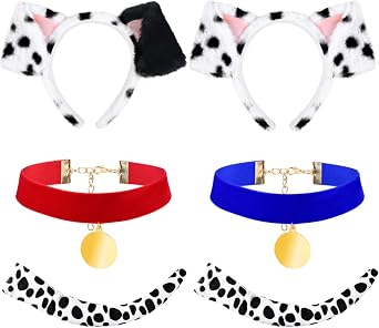 101 Days of School Dalmatian Costume Set Include Dog Ear Headbands Velvet Choker Tails for Party Dress Up