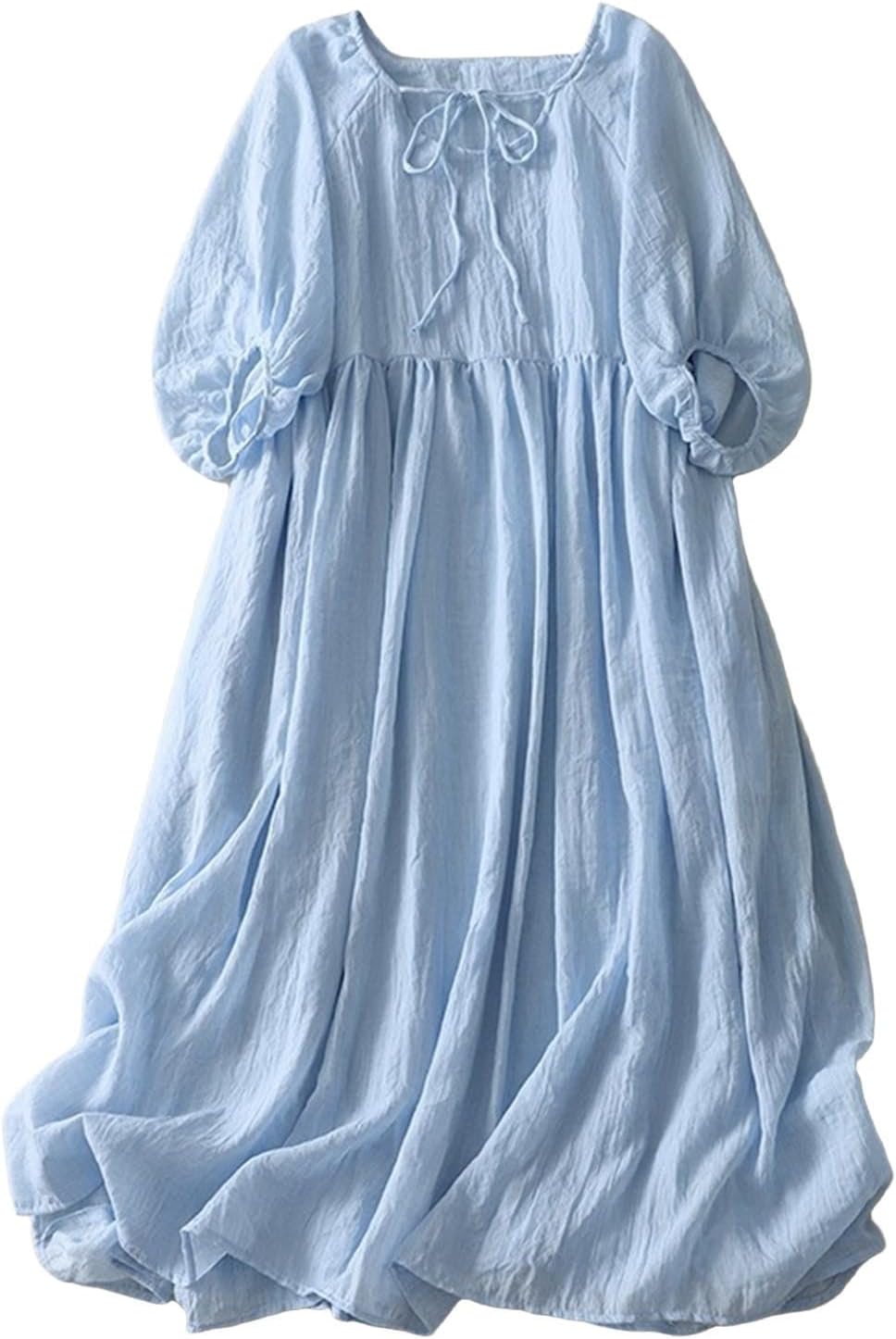 Women's Summer Dress Casual Pullover 3/4 Sleeve Loose Fit Flowy Midi Dress Comfy Beach Vacation Solid Color Outfits