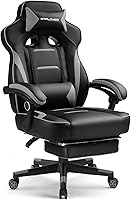 GTPLAYER Big & Tall Gaming Chair with Footrest - 350lb Ergonomic Recliner, Lumbar Support Office Chair, Light Gray
