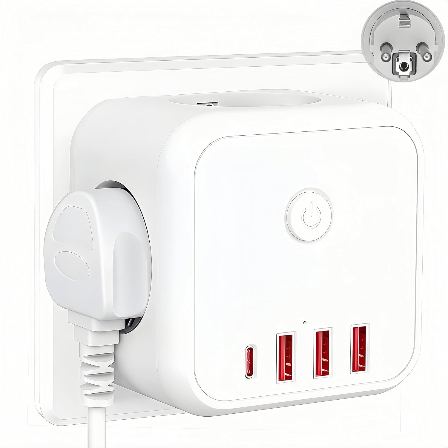 7 in 1 Wandadapter,3 Fach Steckdosenleiste mit Schalter,Mehrfachsteckdose mit USB für Büro und Haushalt,Weiß