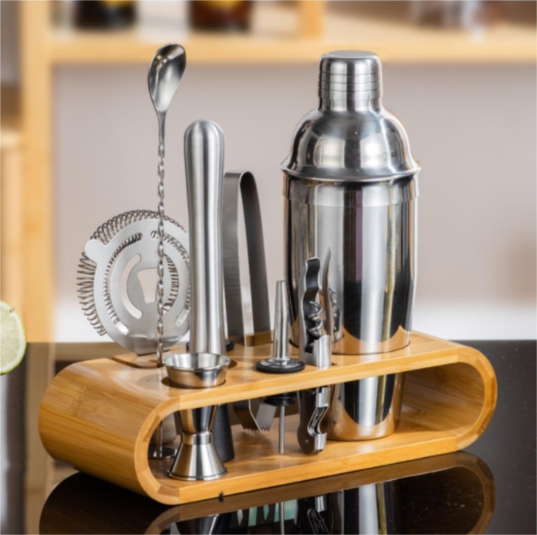 Juego Coctelera Juego De Coctelera De 10 Piezas, Equipo De Barman De Acero Inoxidable, Herramientas Profesionales De Coctelería, Bar, Bebidas Cocktail Kit(550ml)