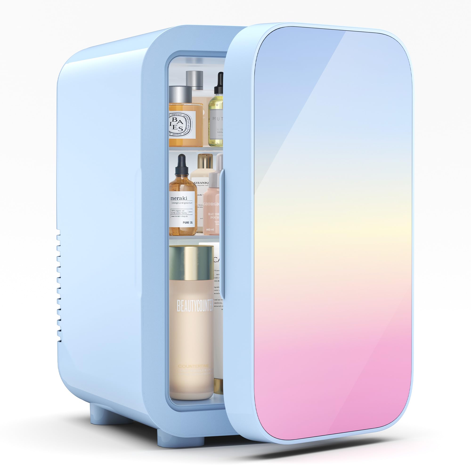 Photo 1 of BEICHEN Mini Fridge,6 Liter / 8 Can Small Fridge for Bedroom, Car, Office & Dorm, AC100-120 V/DC 12 V Portable Thermoelectric Cooler & Warmer for Skincare, Food, Drinks,Blue