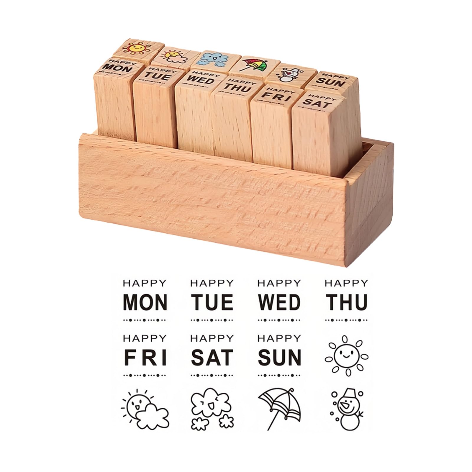 Wooden Stamps for Journaling with Holder, 8 Piece Beech Wood Planner and Scrapbook Set for Diary and Memo Pages Journal Stamp Set Planner Stamps Scrapbook Wooden Page Diary Page Memo Label Paper