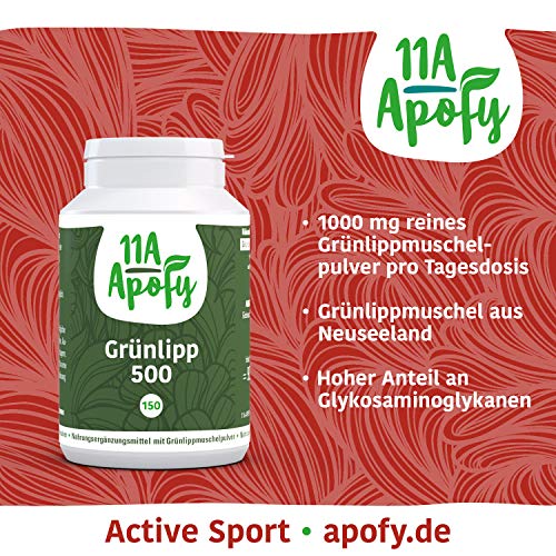 Grünlipp 500 mit Grünlippmuschel aus Neuseeland, 1000 mg pro Tagesdosis, laborgeprüft, 150 Kapseln