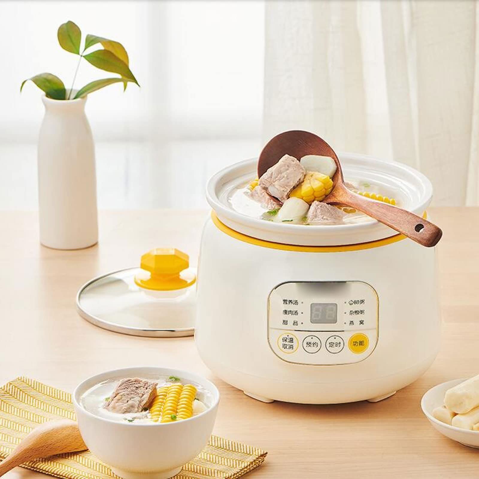 Mini garnki elektryczne, Garnek do zupy 1L Mini elektryczny garnek duszenia potraw Automatyczna owsianka Deser Żywność Wolnowar Przenośny Multicooker