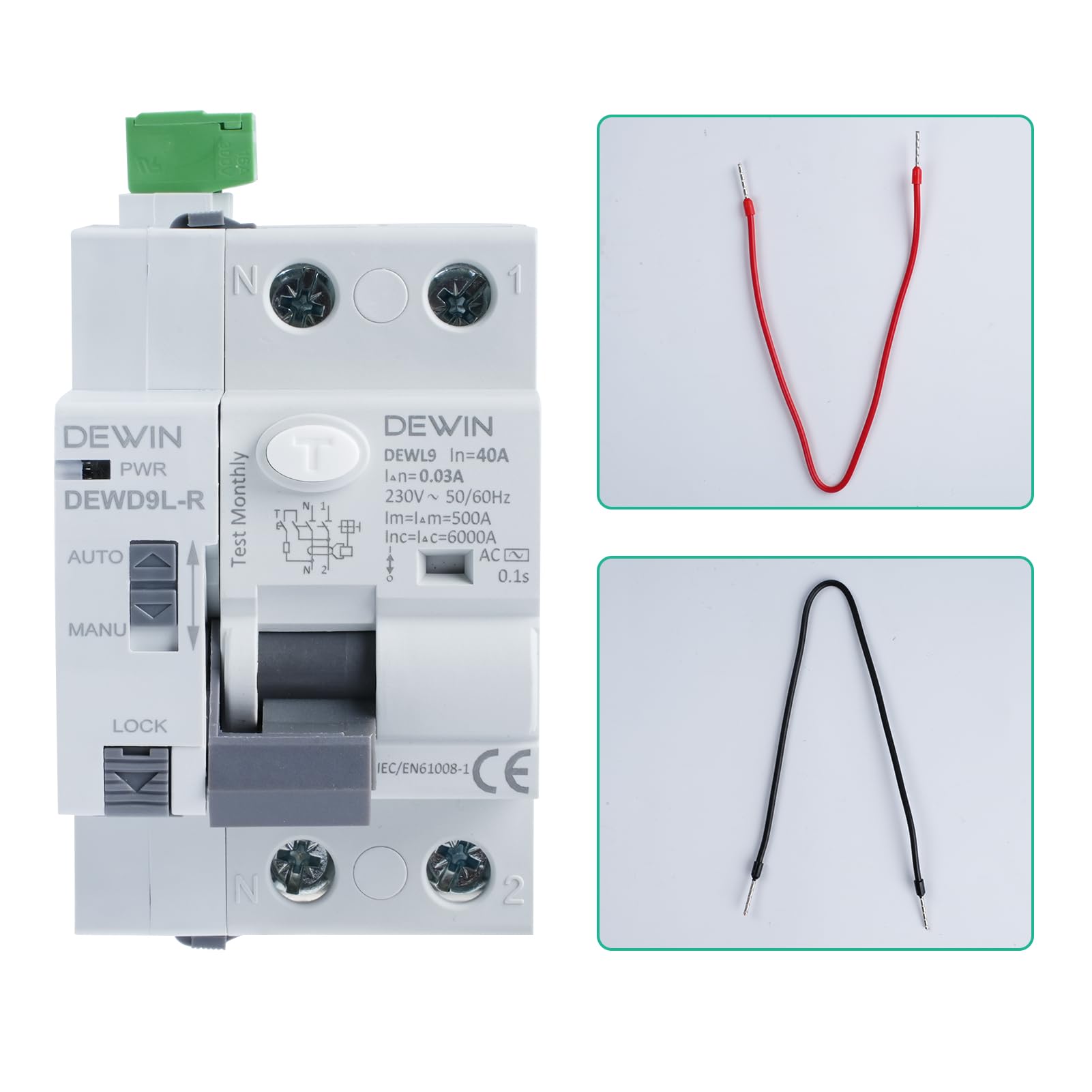 Interruttore Magnetotermico Differenziale 2Poli Salvavita con Riarmo Automatico, Differenziale Riarmo Automatico RCCB Interruttore differenziale AC220V 40A 30mA DEWD9L-R