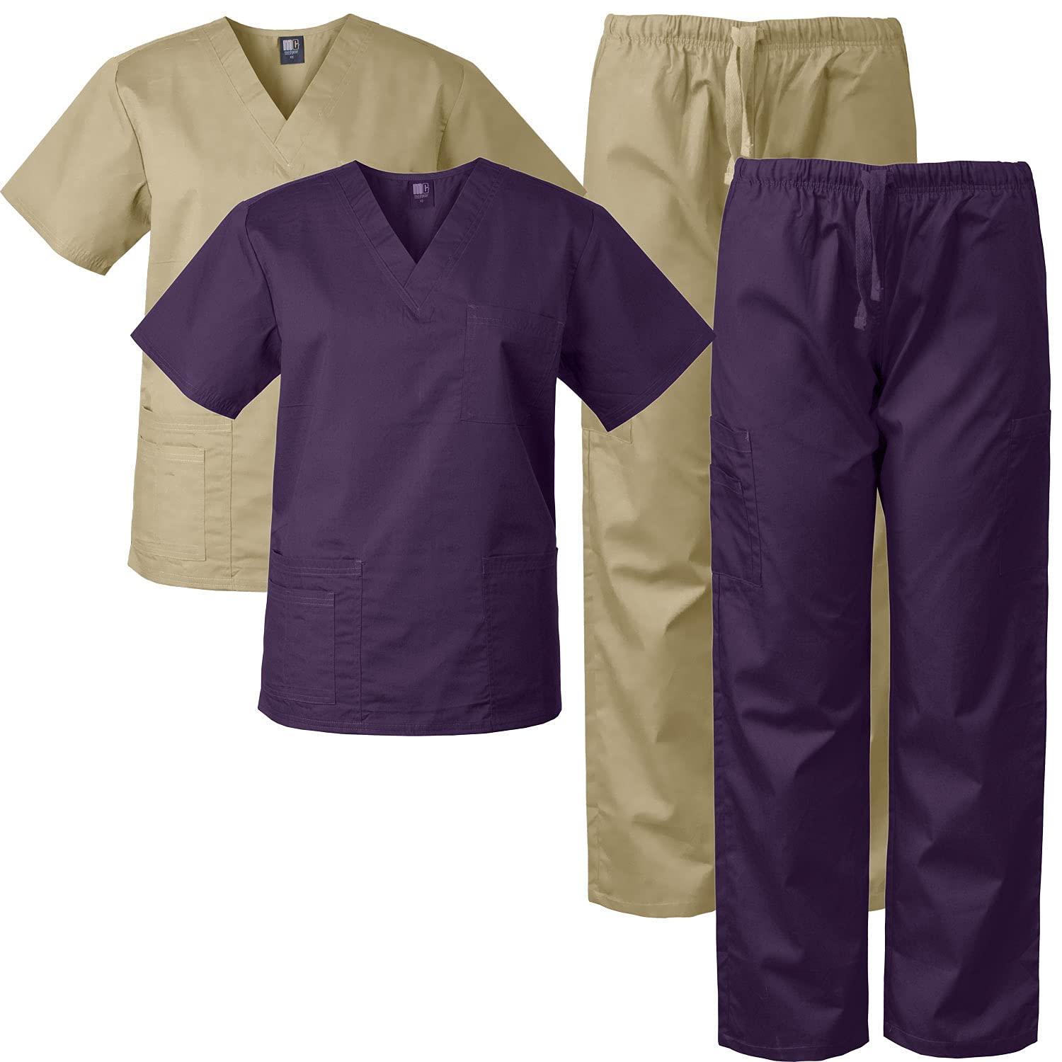 Medgear 2-Pack Scrubs for Men and Women Scrubs Set Medical Uniform Scrubs Top and Pants