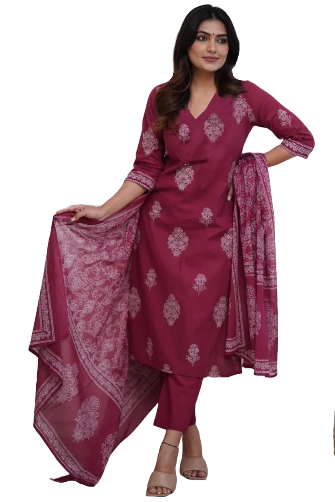 gosriki Women's Rayon Viscose Straight Printed Kurta with Pant & Dupatta-picture-20