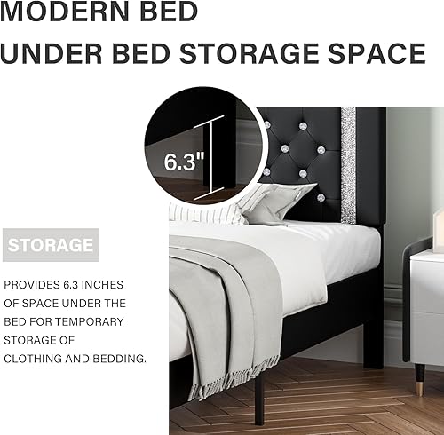 Miniatura 145 de BarnFurin - Base de cama matrimonial con cabecera capitoné, plataforma tapizada con diseño de diamante, base de colchón, soporte de listones de