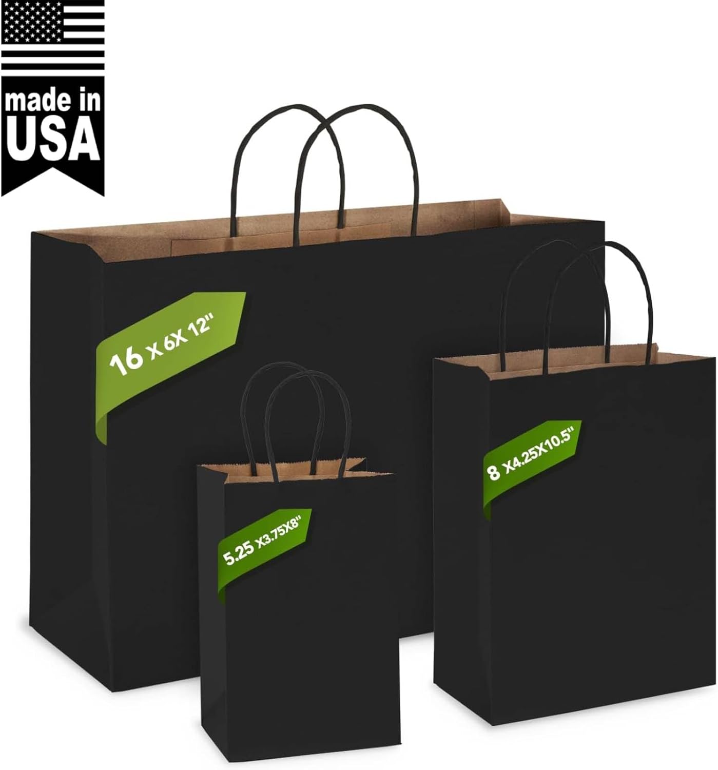 MESHA 8x4.25x10.5 Inch Black Kraft Paper Gift Bags with Handles, 50 Pack Recycled Reusable Shopping Bags Bulk for Craft Wedding Party Favors Retail Grocery Birthday Business - Image 3