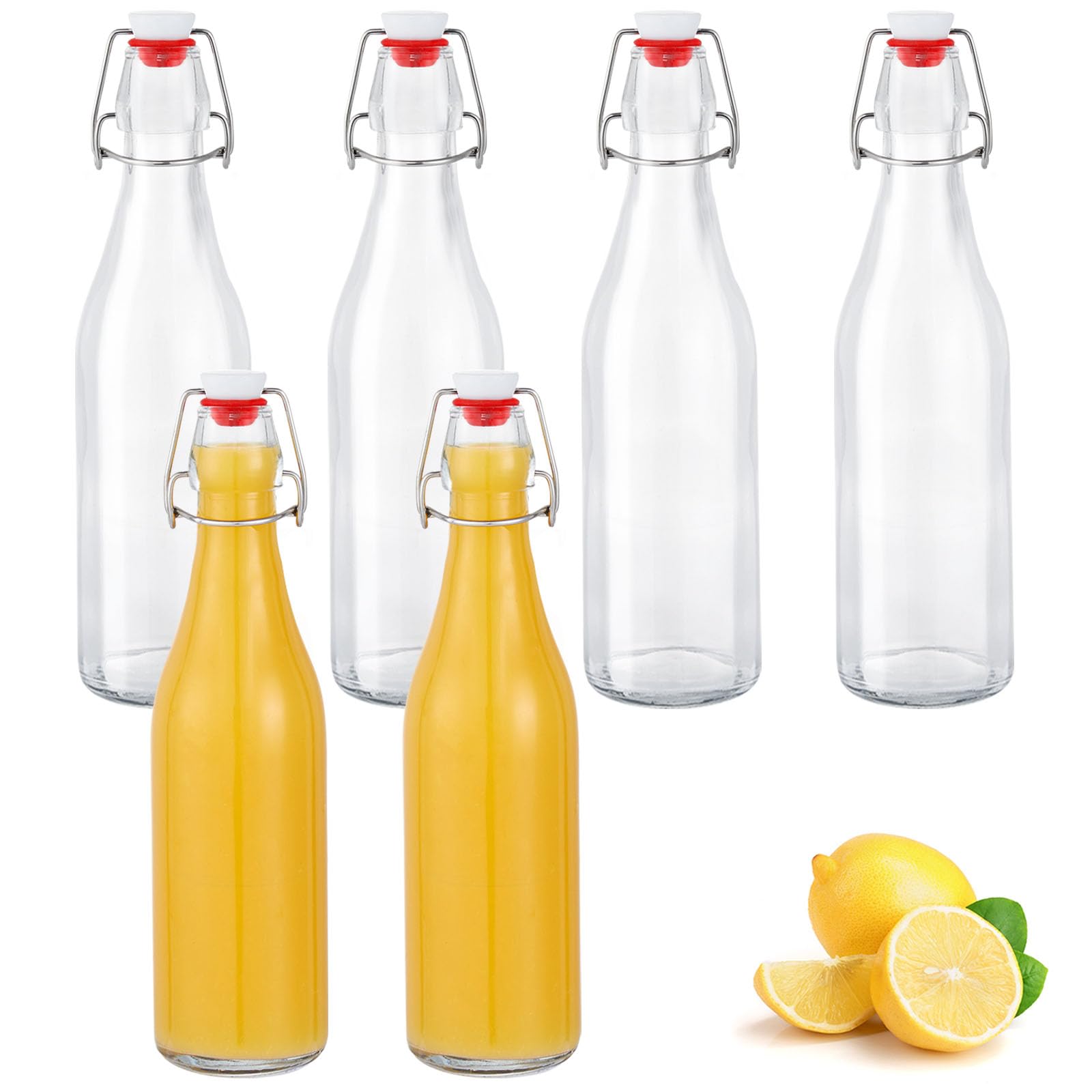 Zanfqvo 6 Botellas Cristal 500ml con Tapón Hermético, Botella Vidrio, Botella de Cristal Transparente Hermética para Bebidas, Cerveza, Aceite, Vinagre, Agua