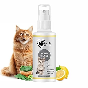 Pet Life Dry Bath Shampoo for Cats, Kitten - Waterless Cat Shampoo for Persian & Normal Cat | Dry Shampoo Spray for Quick Clean, Smooth & Shiny Coat – Suitable for All Kitten Types - 60ml