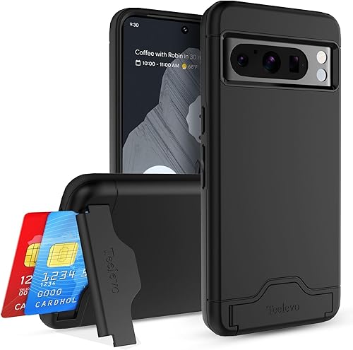 Miniatura 1 de Teelevo Funda tipo cartera para Google Pixel 8 Pro, funda de doble capa con ranura para tarjeta y soporte para Google Pixel 8 Pro - Negro