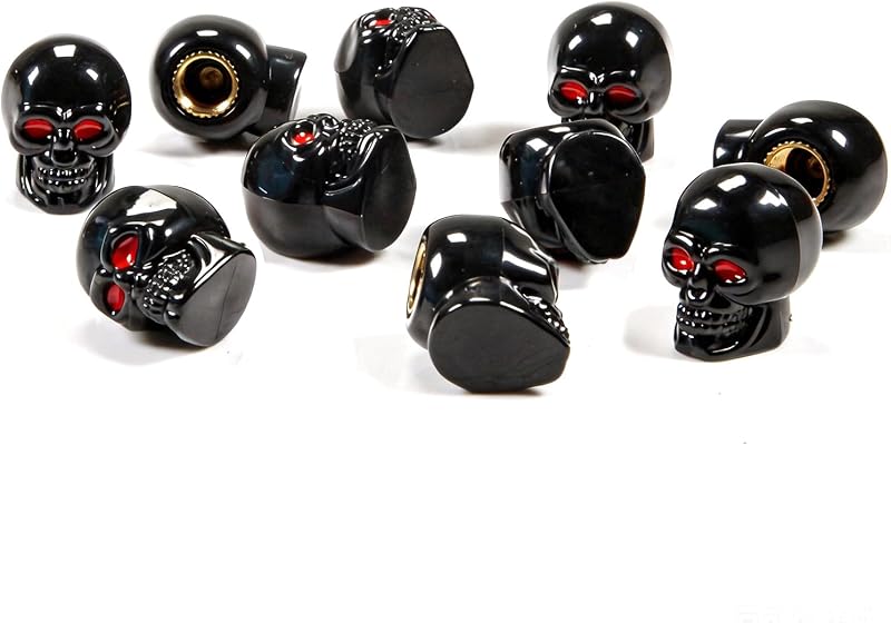 Dsycar Black Tire Valve Stem Caps, 10 Pack Skull Style Valve Caps, Antirust Copper Liner Tire Caps, Universal for Cars, SUVs, Bike, Trucks and Motorcycles Black