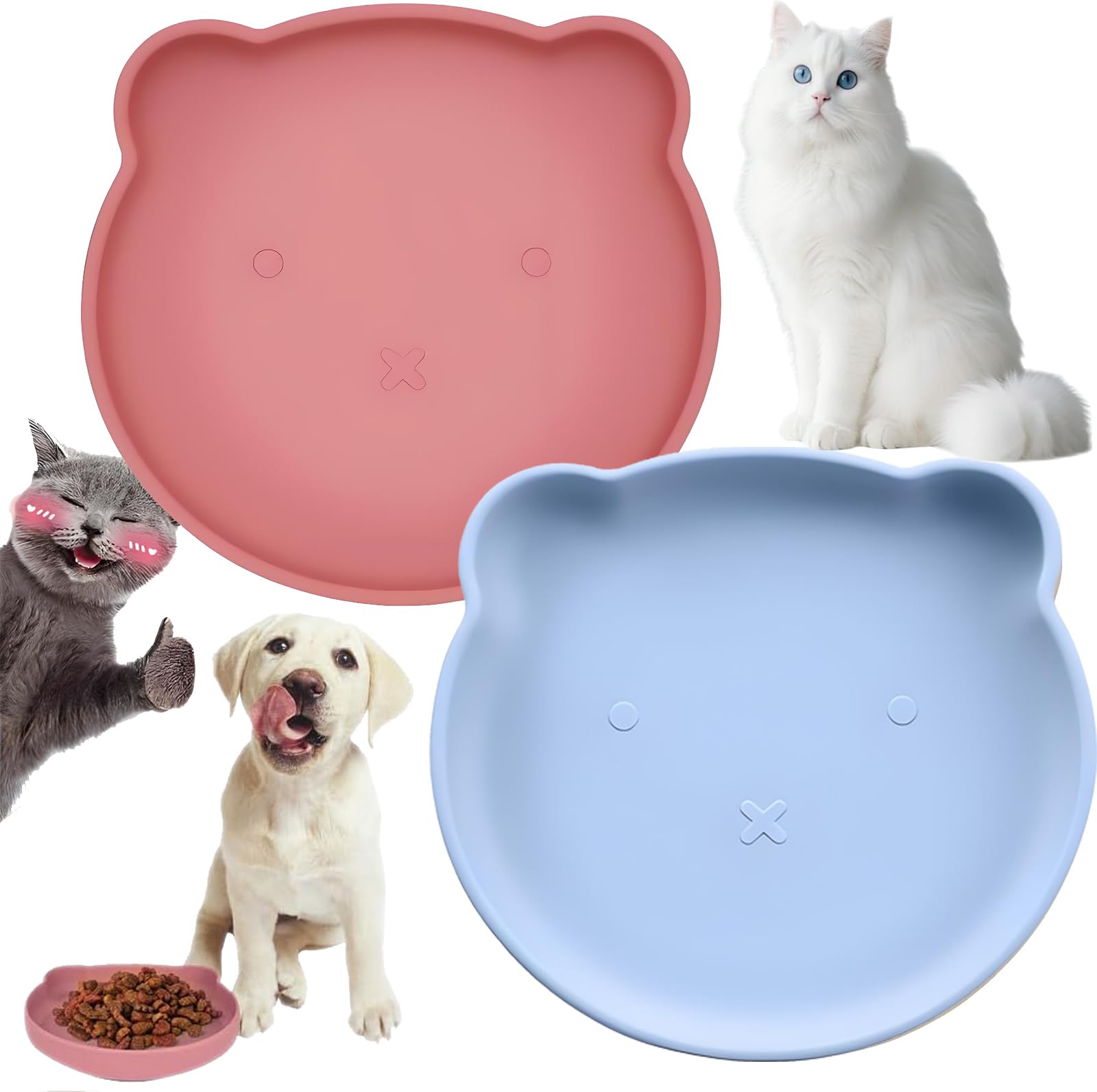2 Piezas Comederos de Silicona para Gatos, Cuencos para Gatos de Silicona, Comedero Gato Plano Redondo, para Comida Seca y Húmeda, para Aliviar la Fatiga de los Bigotes