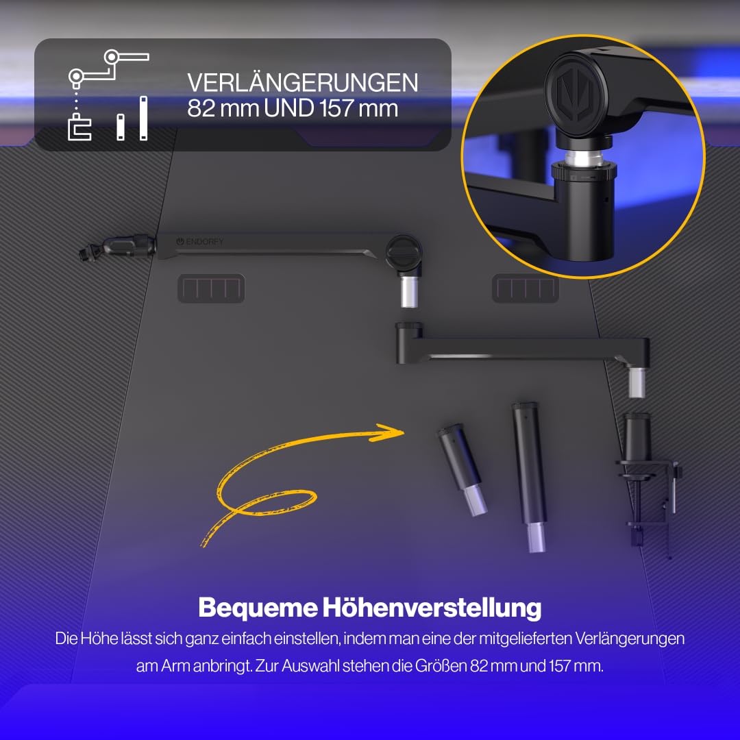 ENDORFY Broadcast Low Profile Boom Arm, Premium Low Profile Mikrofon Smartfone und Lichtarm mit Kabel, 360 Grad drehbar